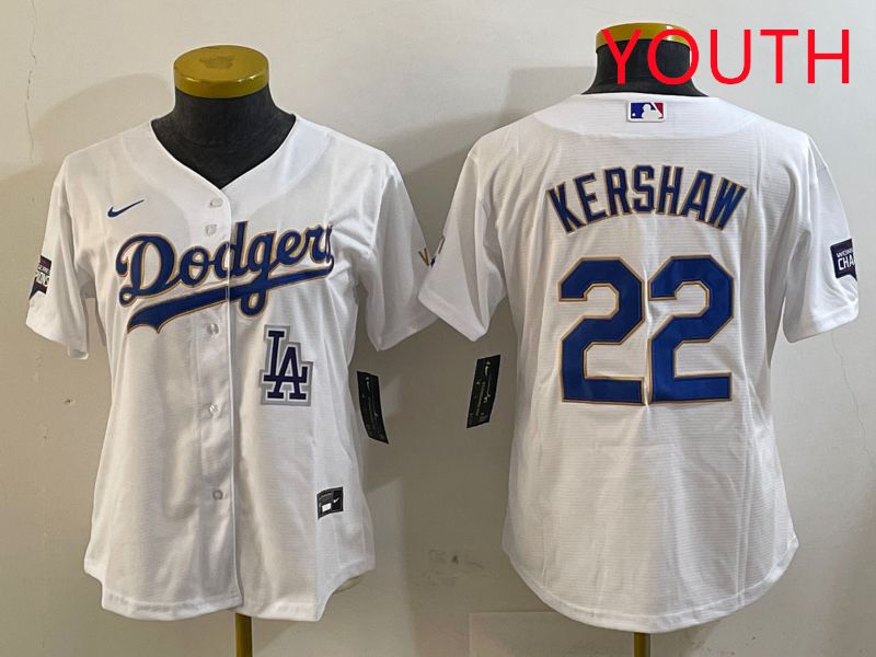 Youth Los Angeles Dodgers #22 Kershaw White Gold Game 2025 Nike MLB Jersey style 3->women mlb jersey->Women Jersey